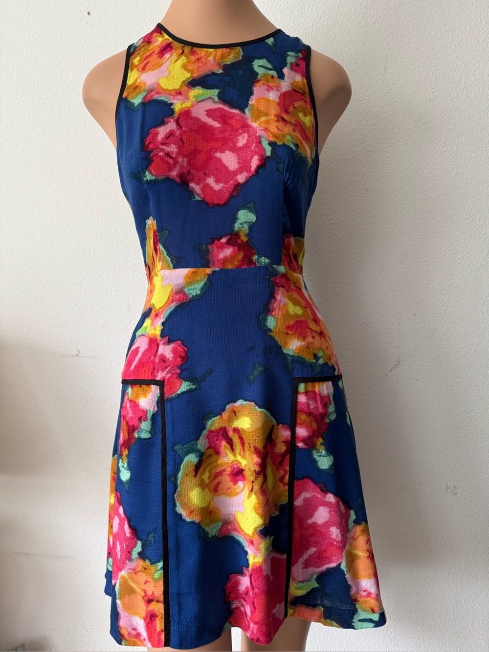 Sleeveless Navy Floral Fit-and-Flare Dress